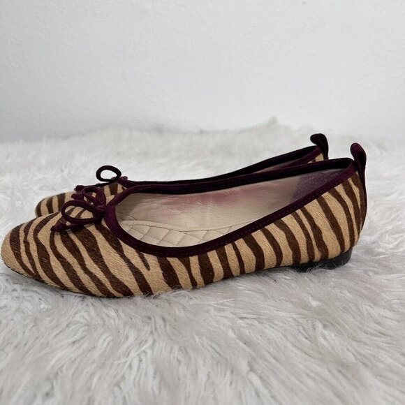 J. McLaughlin Anastasia Ballet Flat Calf Hair Tan Beechwood Zebra Print Size 6 - Picture 5 of 11